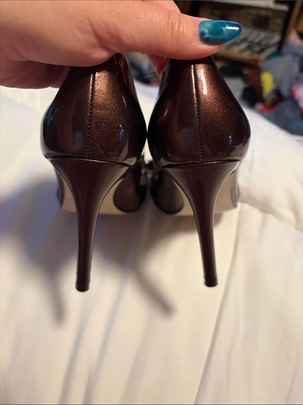 Enzo Angiolini Peep-Toe Bow Stiletto Heels in Metallic Brown - 6